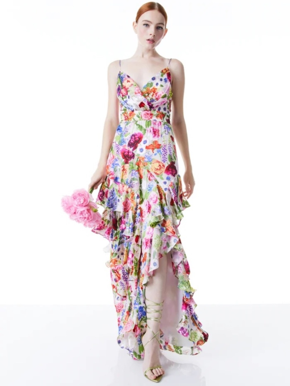 Alice + Olivia Hayden V-Neck Front Ruffle Dress in Flower Shop size 2 - Picture 5 of 15
